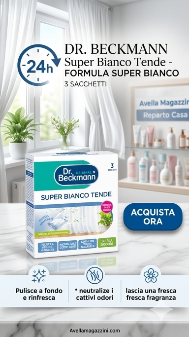 Dr. Beckmann Super Bianco Tende | Additivo Sbiancante con Formula Neutralizza Odori | Confezione 3 Sacchetti Predosati da 40g | Freschezza di Primavera