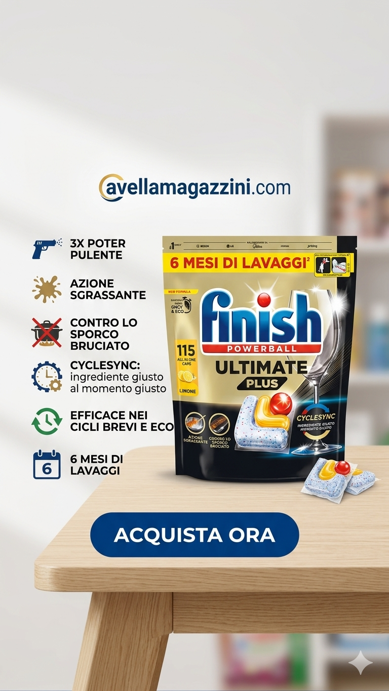 Finish Ultimate Plus All in One 115 Caps Limone | Tecnologia CycleSync | 3X Potere Pulente contro Sporco Bruciato | Efficace Cicli Brevi ed Eco