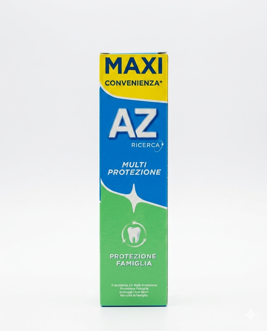 AZ Ricerca Multi Protezione Dentifricio Protezione Famiglia Maxi Convenienza 85ml (75ml + 10ml) – Prevenzione Completa della Carie con Fluoruro di Sodio per Adulti e Bambini