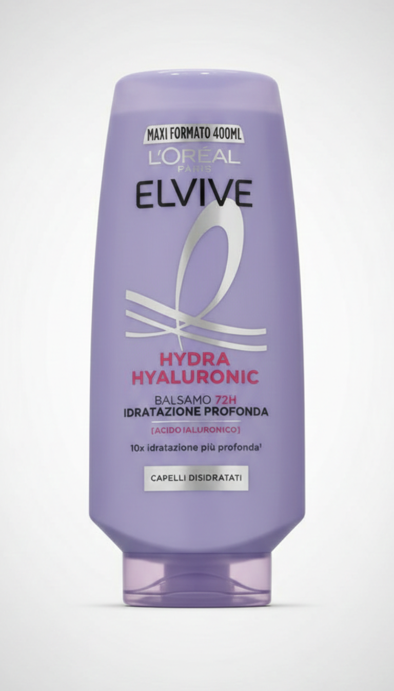 L'Oréal Elvive Balsamo Hyaluronic Pure 400ml per radici grasse e lunghezze secche, con acido ialuronico e salicilico, idrata e districa senza appesantire, effetto leggero e capelli più morbidi e freschi.