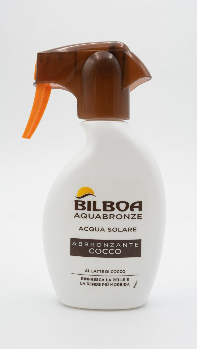 Bilboa Aquabronze Acqua Solare Abbronzante al Cocco 250ml | Effetto Rinfrescante con Cristalli di Mentolo | Pelle Morbida e Profumata | Senza SPF