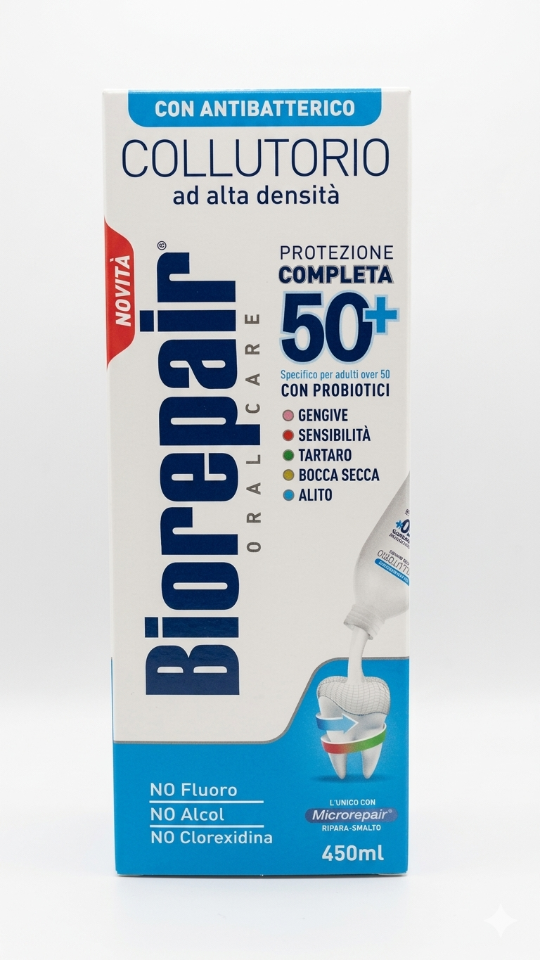 Biorepair Collutorio Protezione Completa 50+ | Alta Densità con Probiotici e microRepair® | Per Bocca Secca e Gengive | 450ml