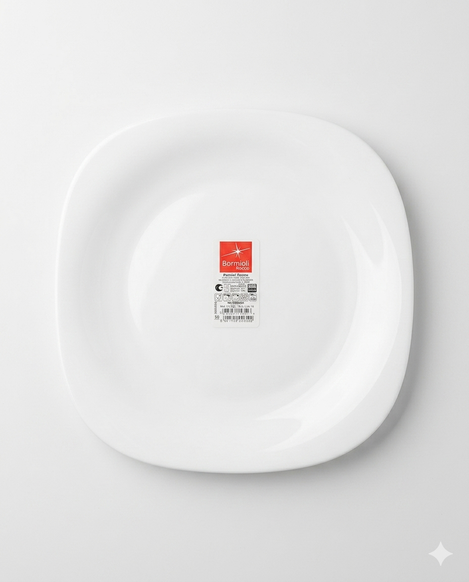 Bormioli Rocco Parma Set 6 Piatti Piani 27x27 cm – Vetro Opale Temperato – Design Square Moderno – Antirottura Professionale