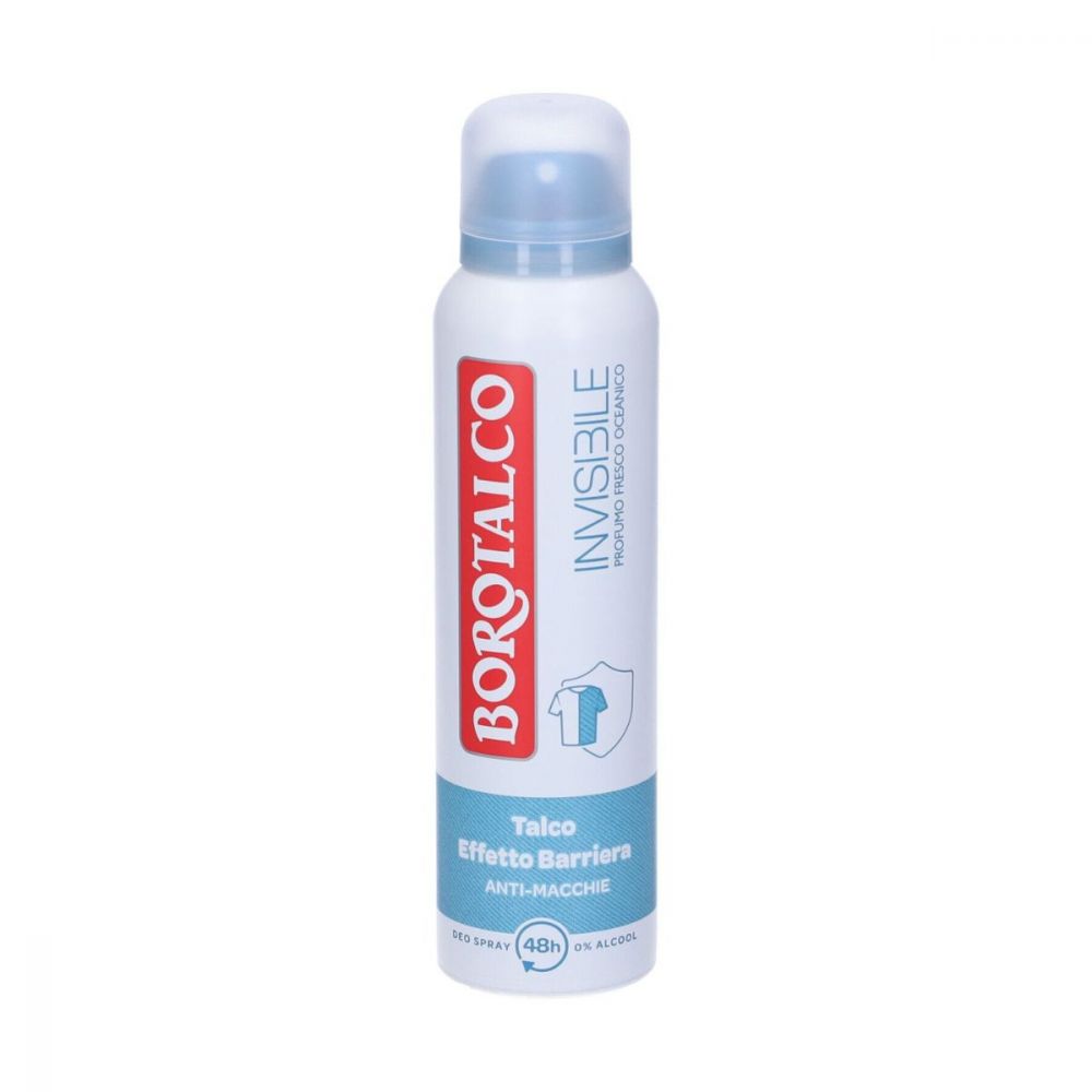 BOROTALCO Invisibile Spray 150ml | Fresco Oceanico | Deodorante 48h Anti-Macchie Gialle e Bianche | Con Talco Vegetale