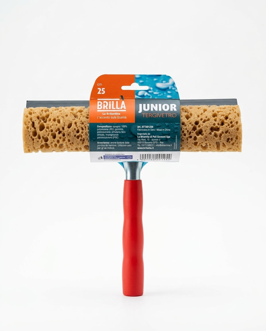 Brilla La Briantina Junior Tergivetro 25 cm | Spugna per Lavaggio e Gomma per Asciugatura | Impugnatura Ergonomica | Per Vetri e Finestre |