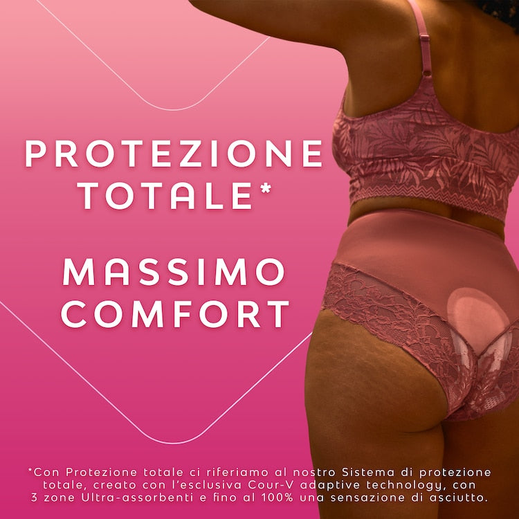 Nuvenia Ultra V-Protection Flusso Normale | 16 Pezzi | Tecnologia Curve Body Adaptive | 3x Zona Ultra Assorbente | 100% Sensazione di Asciutto | Ultrasottile