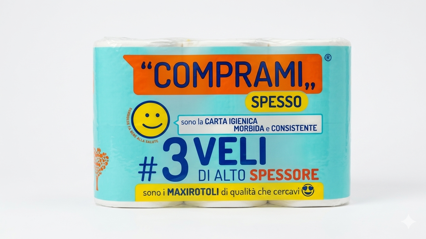 COMPRAMI Spesso Maxirotoli Carta Igienica | 12 Rotoli a 3 Veli ad Alto Spessore | Massima Morbidezza e Durata