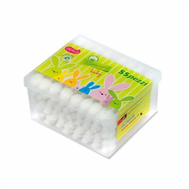Dealo Cotton Fioc Baby – 55 Pezzi – Bastoncini Cotonati Biodegradabili con Protezione Sicura – 100% Cotone Idrofilo per Neonati e Bambini