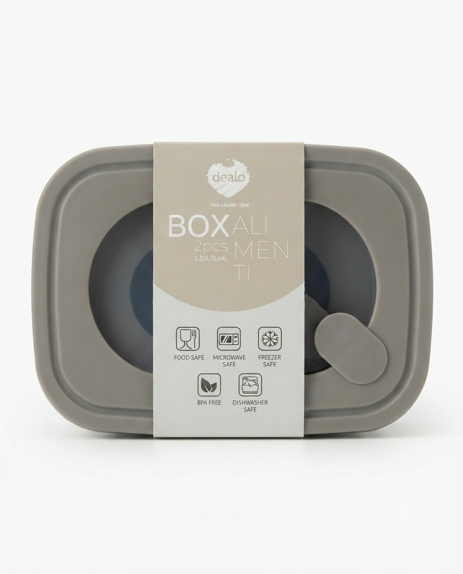 Dealo Set 2 Contenitori Alimenti Ermetici con Coperchio – 1,35 L + 0,64 L, BPA Free per Frigorifero e Dispensa