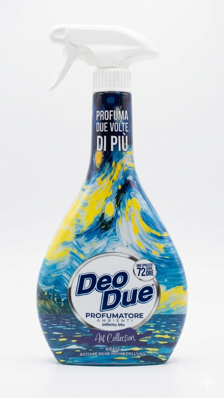 Deo Due Art Collection Profumatore Bifase Spray 600ml con formula bifase e fragranza persistente fino a 72 ore per ambienti domestici e professionali.