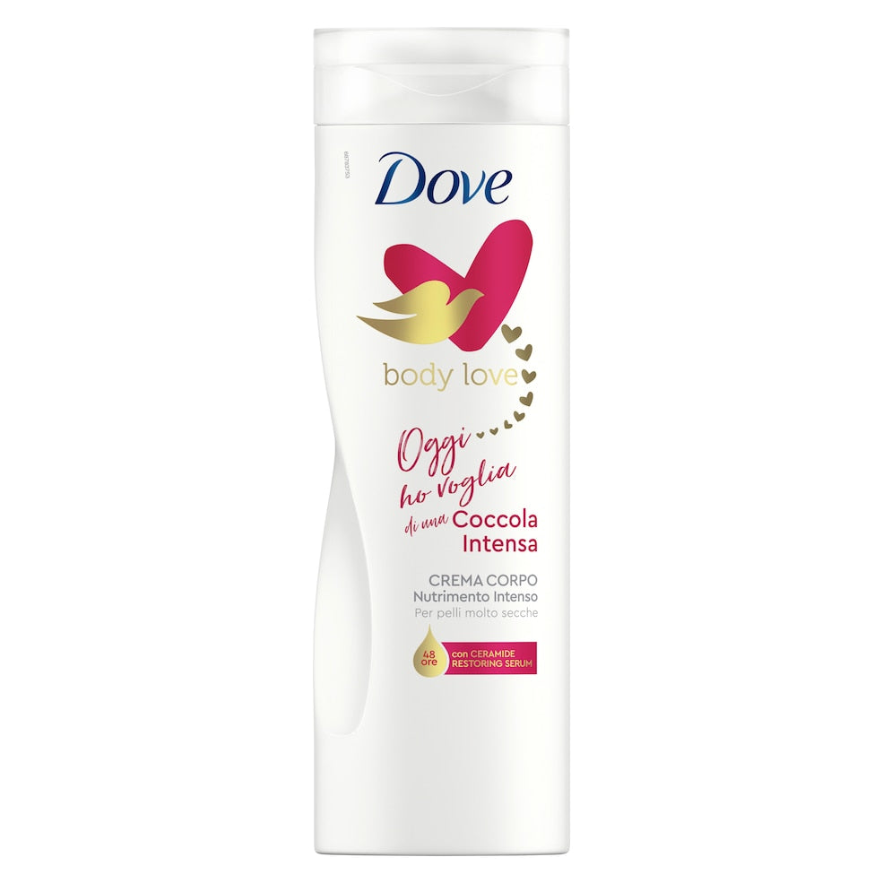 Dove Body Love Lozione Corpo Coccola Intensa 400ml | Crema Nutrimento Intenso per Pelli Molto Secche | Con Ceramide Restoring Serum | Idratazione 48 Ore e Seta