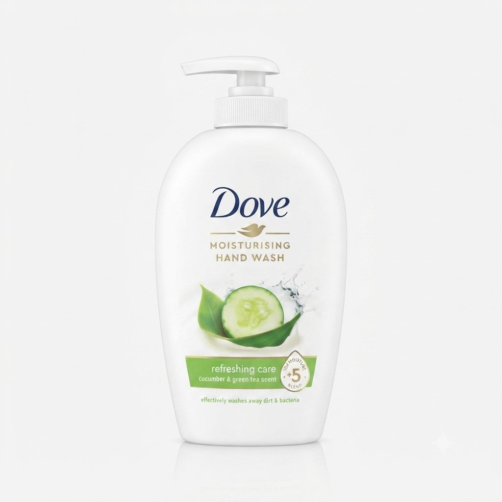 Dove Refreshing Care Sapone Liquido Mani Cetriolo e Tè Verde 250 ml, sapone liquido idratante con effetto 24 ore, deterge delicatamente lasciando le mani morbide, fresche e protette.