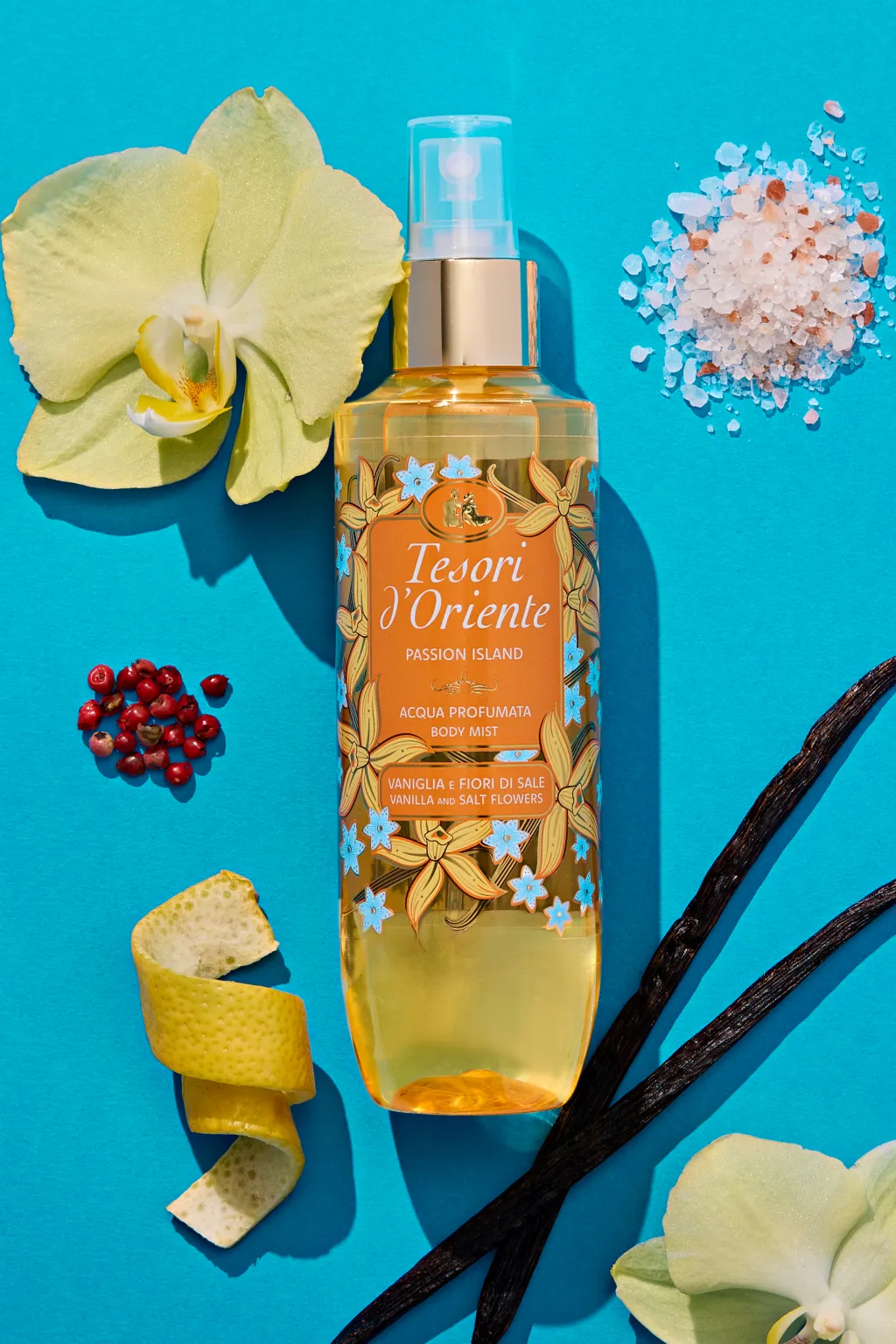 Tesori d’Oriente Acqua Profumata Passion Island (Vaniglia & Fiori di Sale) 200 ml – Fragranza Avvolgente ed Esotica – Profumo Corpo Persistente