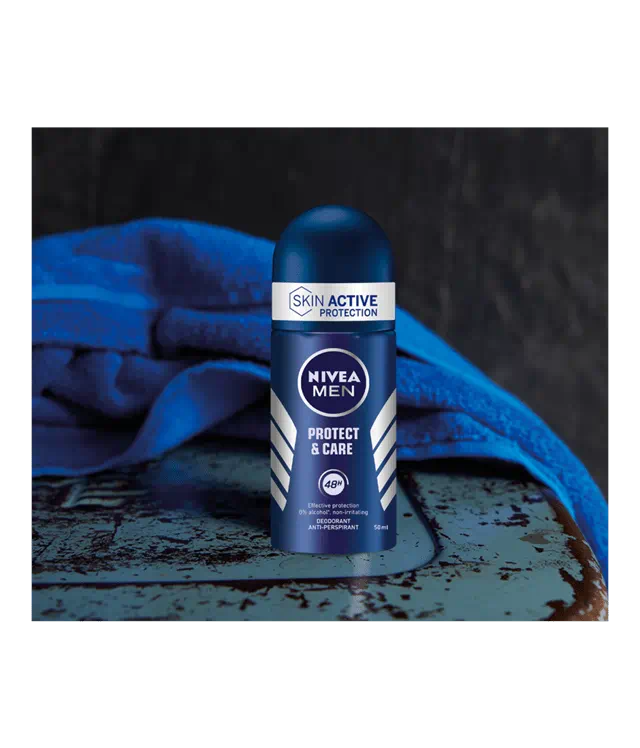 NIVEA Men Protect & Care Roll-On 50ml – Deodorante Antitraspirante 72h con Care Complex e 0% Alcool