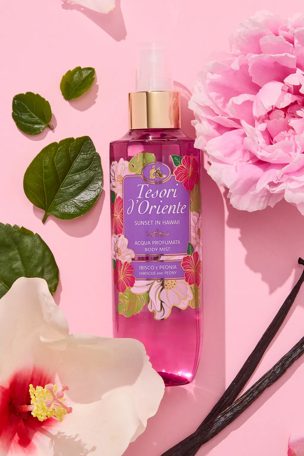 Tesori d’Oriente Acqua Profumata Sunset in Hawaii (Ibisco & Peonia) 200 ml – Fragranza Floreale ed Esotica – Profumo Corpo Persistente