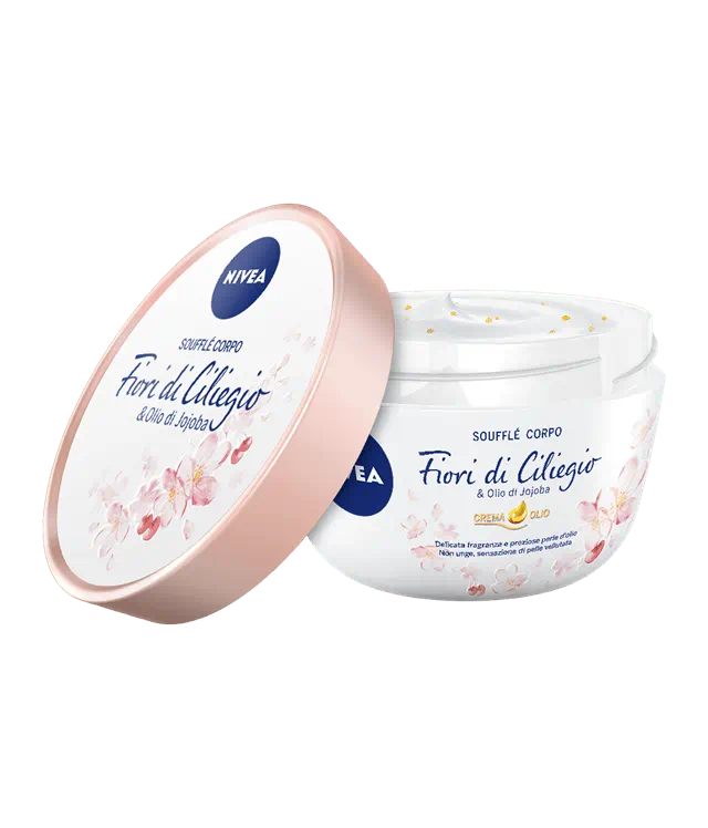 NIVEA Soufflé Corpo Fiori di Ciliegio & Olio di Jojoba 200 ml | Crema-Olio Idratante con Perle d'Olio | Pelle Vellutata per Pelle Secca – Non Unge