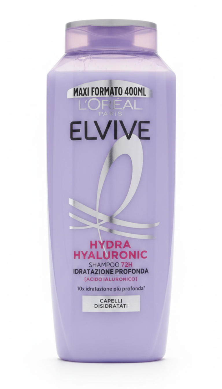 L'Oréal Elvive Shampoo Hydra Hyaluronic 72H Maxi Formato 400 ml – Con Acido Ialuronico e Salicilico – Purificante e Idratante per Cute Grassa e Punte Secche