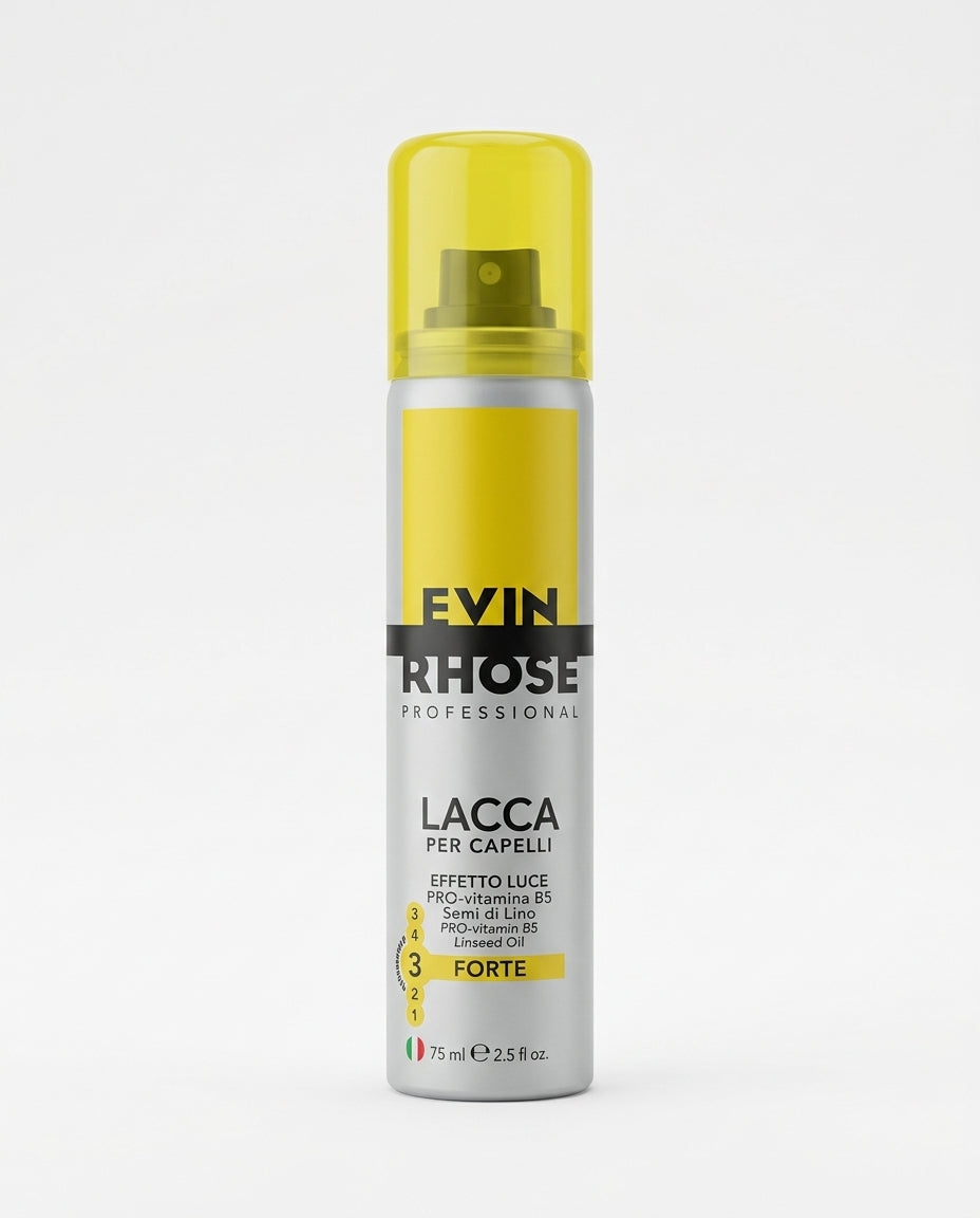 Evin Rhose Professional Lacca Capelli Effetto Luce Forte 75ml – Tenuta Livello 3 con Semi di Lino e Pro-Vitamina B5