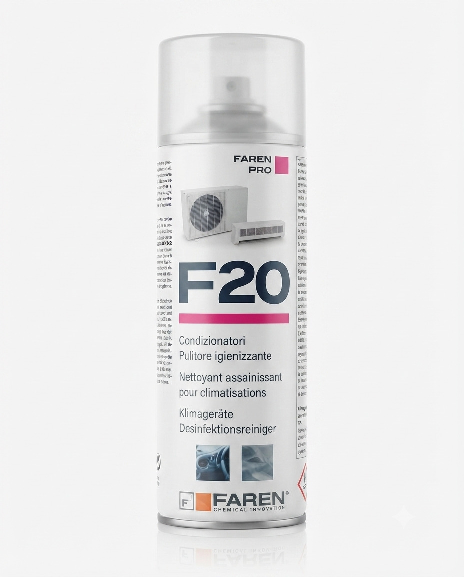 FAREN PRO F20 Pulitore Igienizzante Condizionatori spray, detergente per climatizzatori e filtri, rimuove sporco e impurità garantendo una pulizia efficace e igienizzazione dell'impianto.