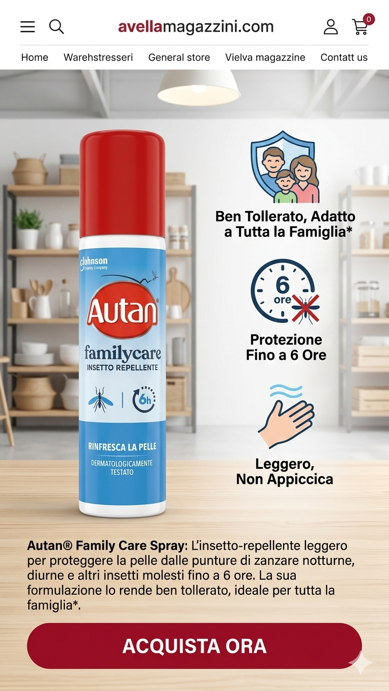 Autan Family Care Insetto Repellente Vapo 100ml | Spray Antizanzare Leggero | Protezione 4 Ore per Tutta la Famiglia
