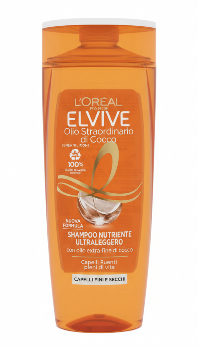 L'Oréal Elvive Shampoo Olio Straordinario Cocco 400ml – Nutrimento Intenso ad Alta Leggerezza con Olio di Cocco Extra-Fine – Senza Siliconi