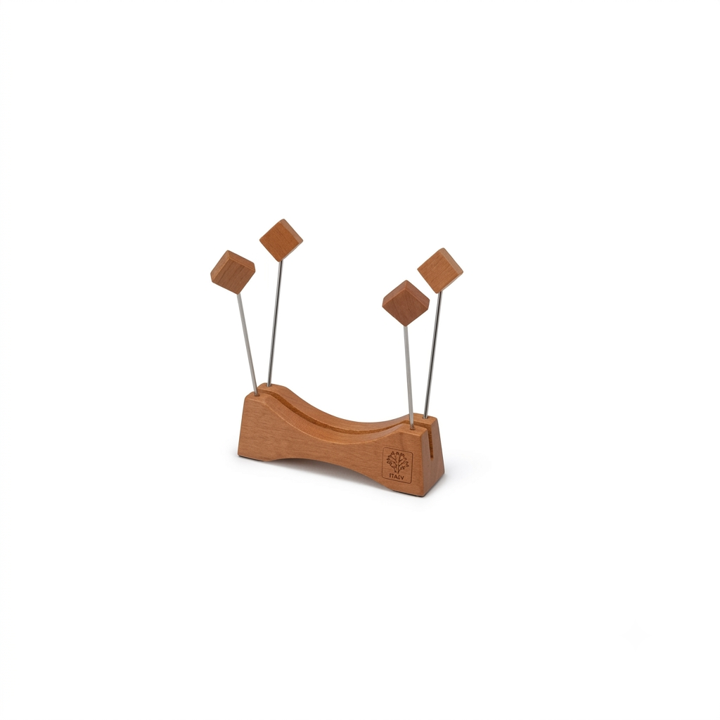FOPPAPEDRETTI Segnaposto in Legno Naturale con 4 Stuzzichini in Metallo – Organizer Finger Food Salvaspazio Aperitivo