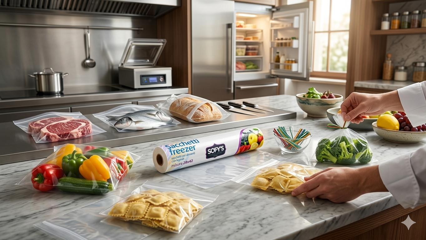 Sofy's Sacchi Freezer 23x32cm con Legacci – 360 Pezzi in Rotolo – Protezione Totale per Alimenti – Qualità Premium Conservazione Domestica