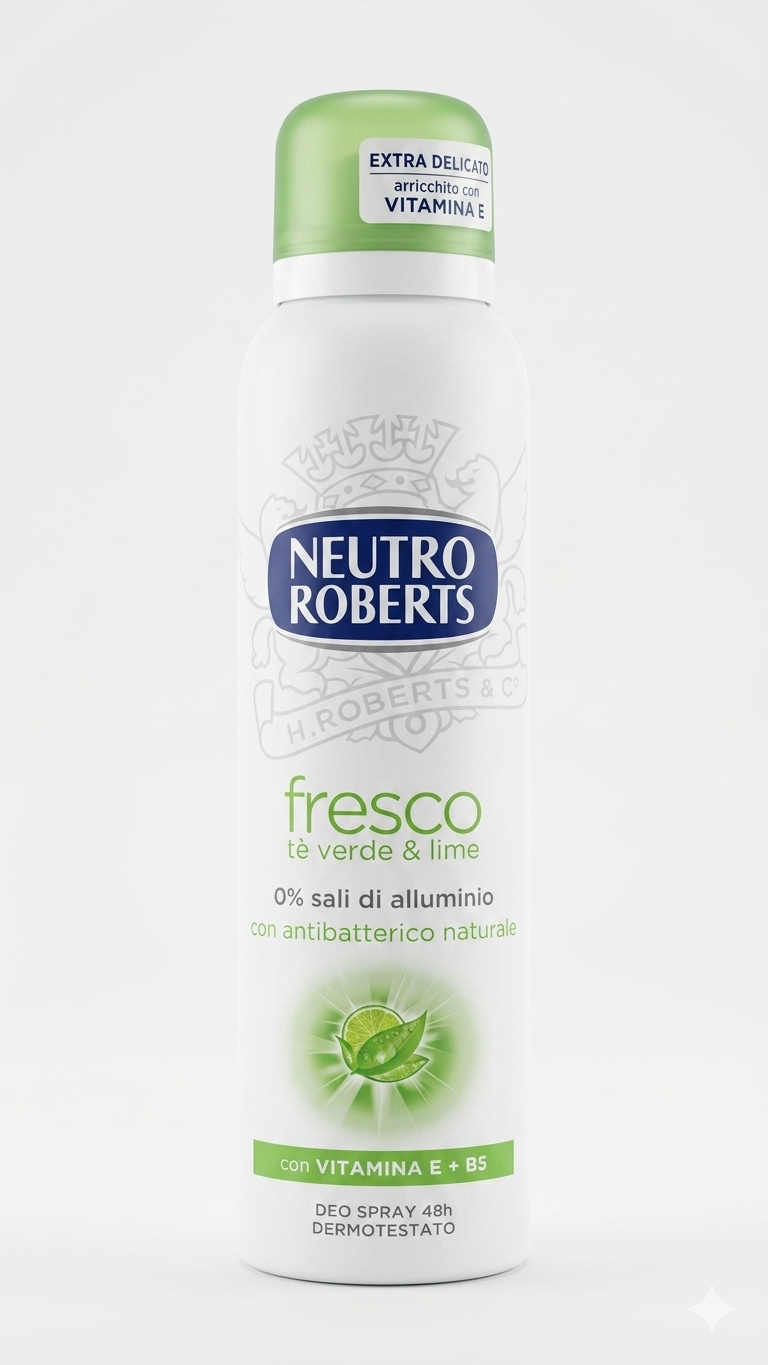 Neutro Roberts Fresco Tè Verde e Lime Deodorante Spray – Protezione 48h Traspirante Zero Sali