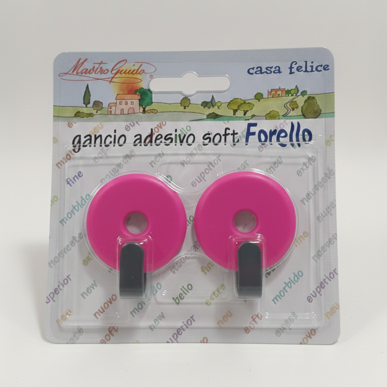Mastro Guido Gancio Adesivo Soft Fiorello | Set 2 Pezzi | Ideale per Cucina e Bagno | Disponibile in Rosa, Azzurro e Bianco