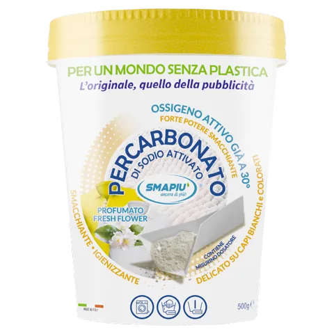 SMAPIÙ Percarbonato di Sodio Profumato Fresh Flower 500g | Smacchiante e Igienizzante all'Ossigeno Attivo | Attivo a 30°C | Plastic-Free