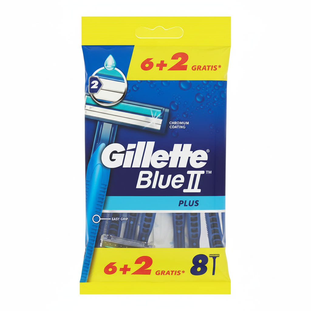 Rasoi Usa e Getta Gillette Blue II PLUS (8 Pezzi) | Scorta Convenienza 6+2 Gratis | 2 Lame con Rivestimento in Cromo e Striscia Lubrificante