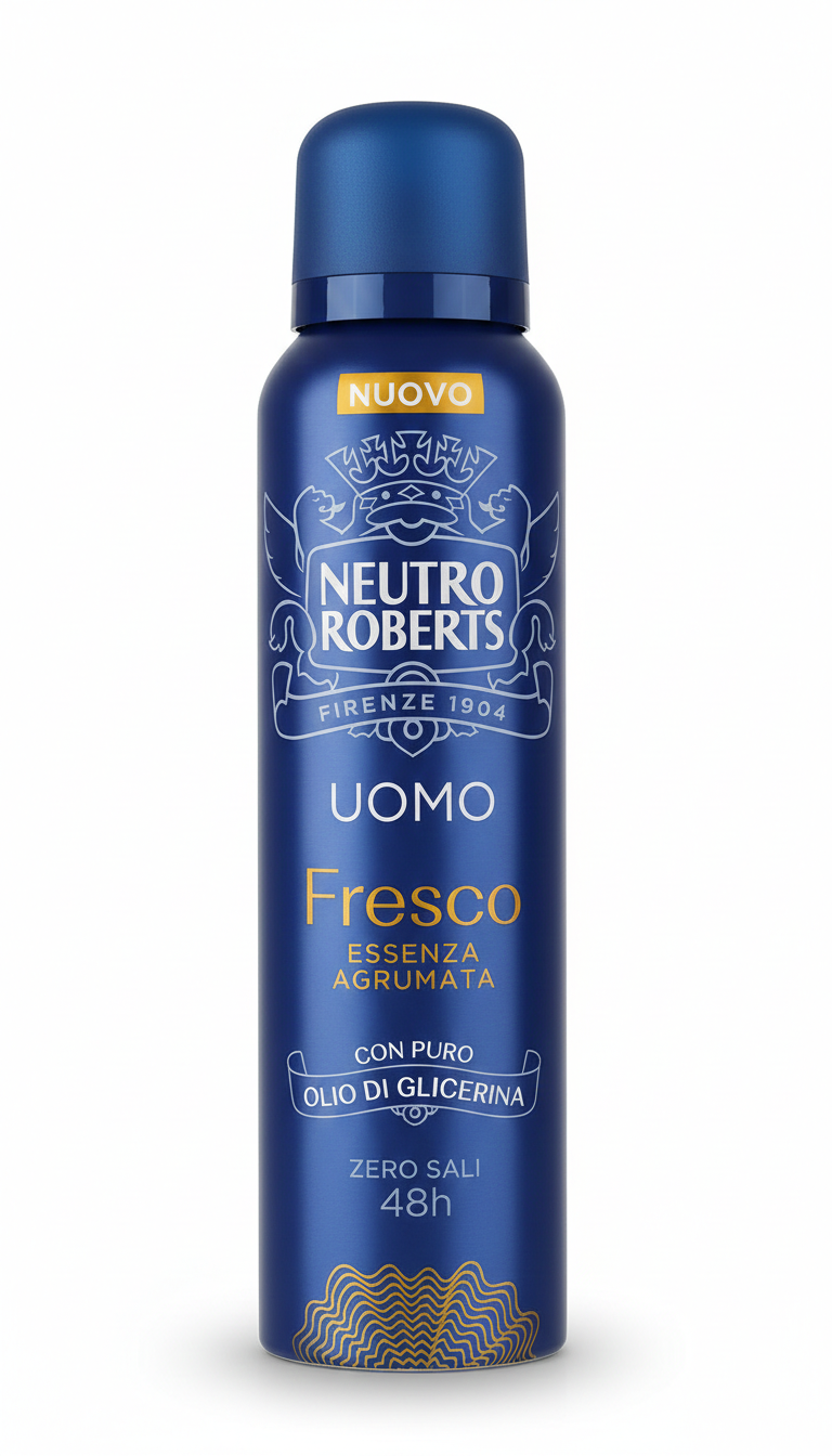 Neutro Roberts Uomo Fresco Essenza Agrumata Spray 150ml | Zero Sali di Alluminio | Protezione 48h con Limone e Bergamotto