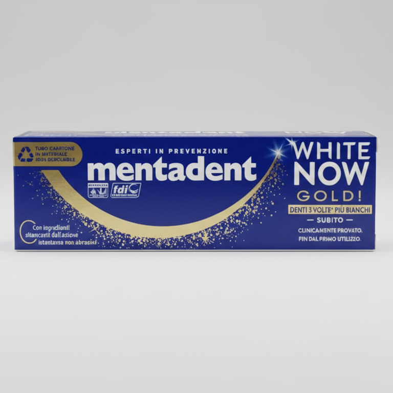 Mentadent White Now Gold 50ml – Denti 3X Più Bianchi Subito – Tecnologia White-Infinity – Sbiancamento Istantaneo Non Abrasivo – Protezione Smalto