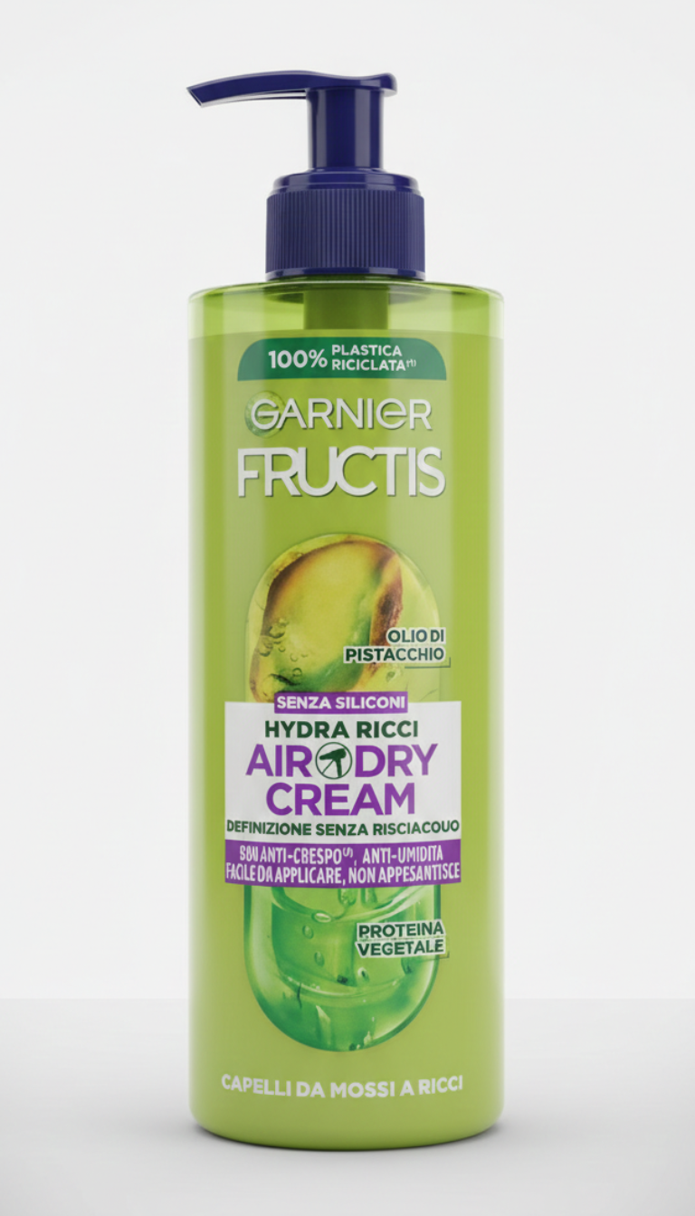 Garnier Fructis Hydra Ricci Air-Dry Cream 400ml, crema senza risciacquo per ricci e mossi con olio di pistacchio.