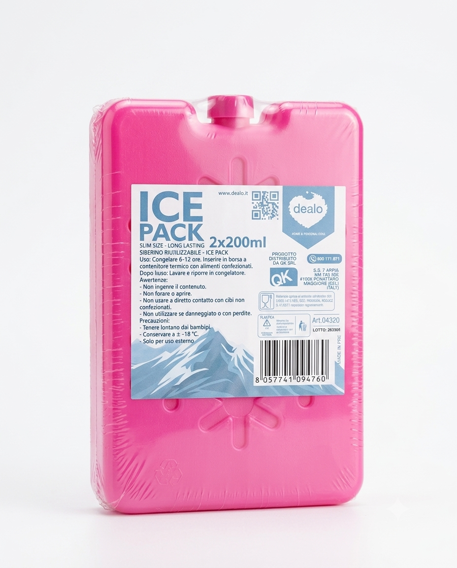 Set 2 ice pack Dealo Slim rosa 200 ml siberini di ghiaccio riutilizzabili per borsa frigo e contenitori termici.