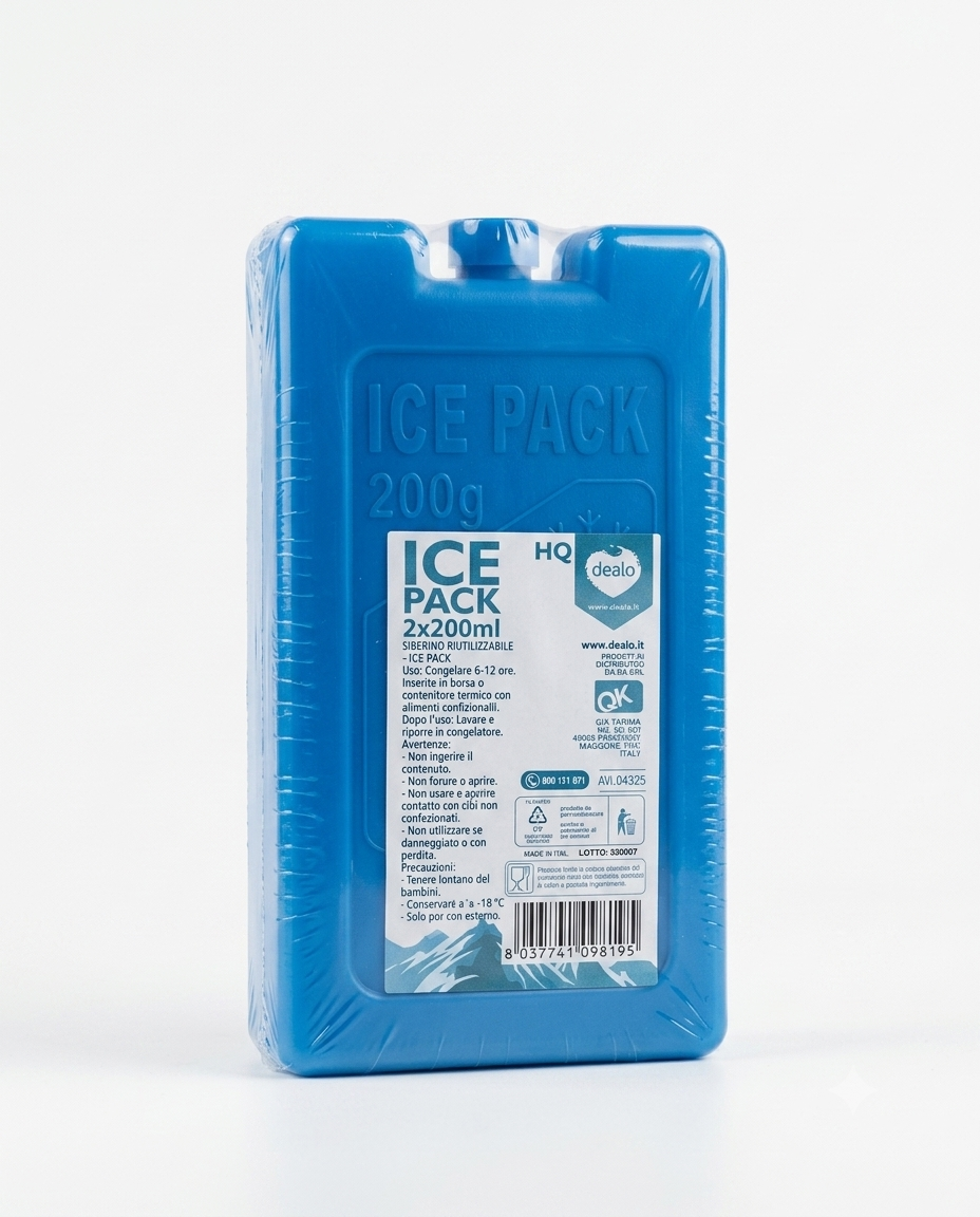 Set 2 ice pack Dealo 200 ml siberini di ghiaccio riutilizzabili per borsa frigo e contenitori termici.