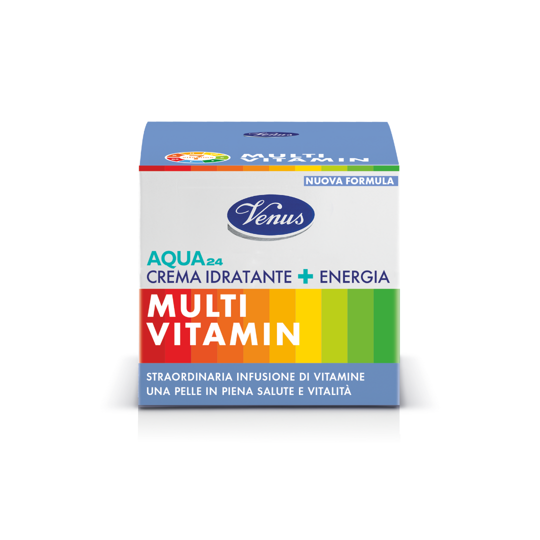Venus Aqua 24 Crema Idratante Multivitaminica 50 ml | Azione Energizzante e Illuminante | Con Vettori di Idratazione Cellulare e 7 Vitamine | Idratazione 24 Ore