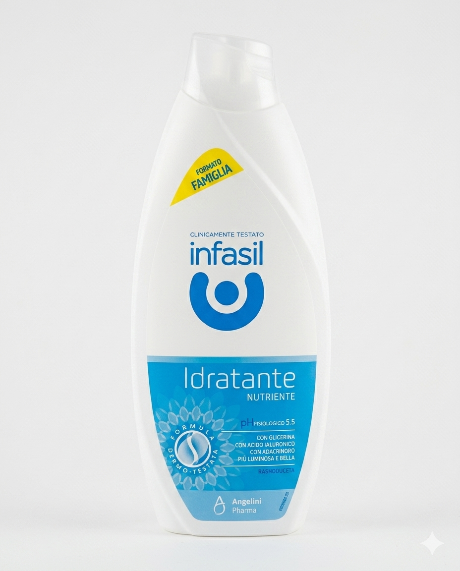 Infasil Idratante Nutriente Bagnodoccia ph 5.5 Formula Dermo-Testata 500 ml – Equilibrio Fisiologico e Nutrimento Profondo per la Pelle di Tutta la Famiglia