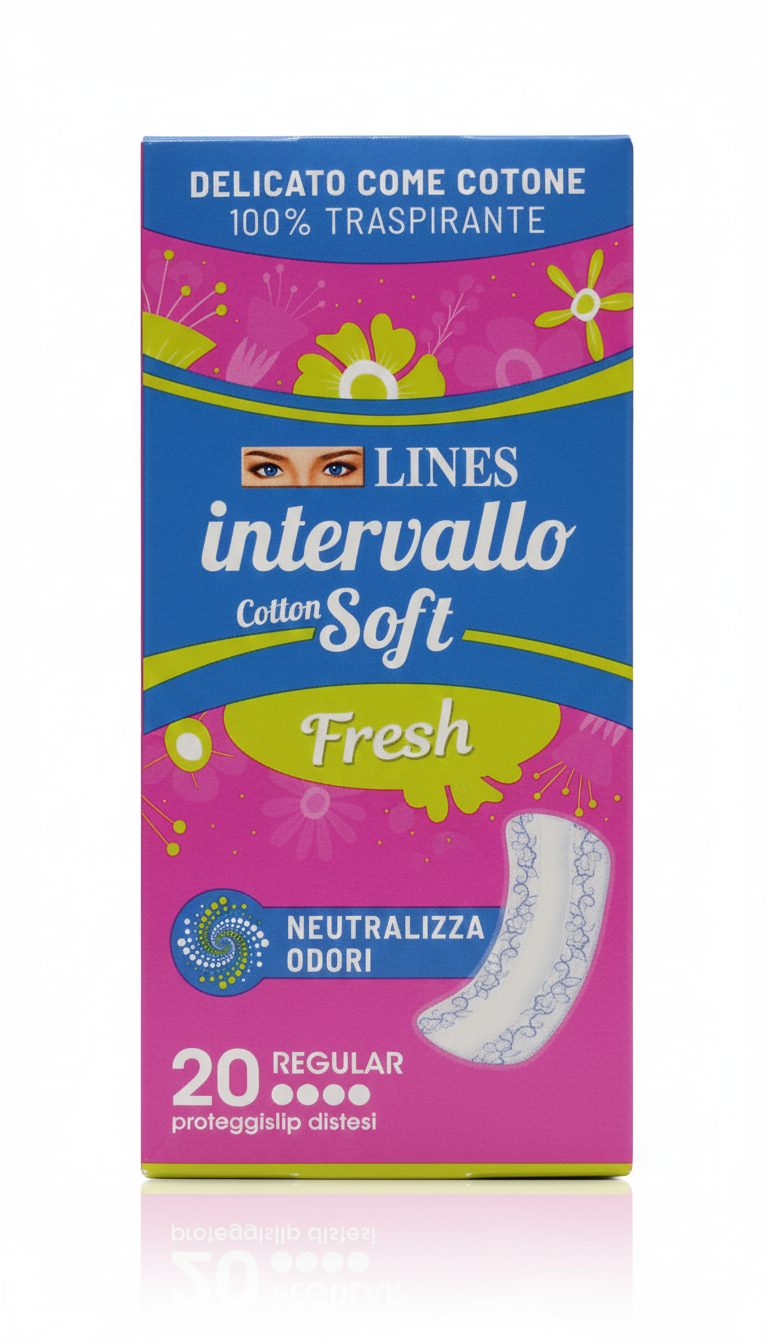 Lines Intervallo Cotton Soft Salvaslip Distesi 20 Pezzi | Con Fibre di Origine Naturale | Ipoallergenico e Delicato sulle Pelli Sensibili | Massima Traspirabilità e Comfort Quotidiano