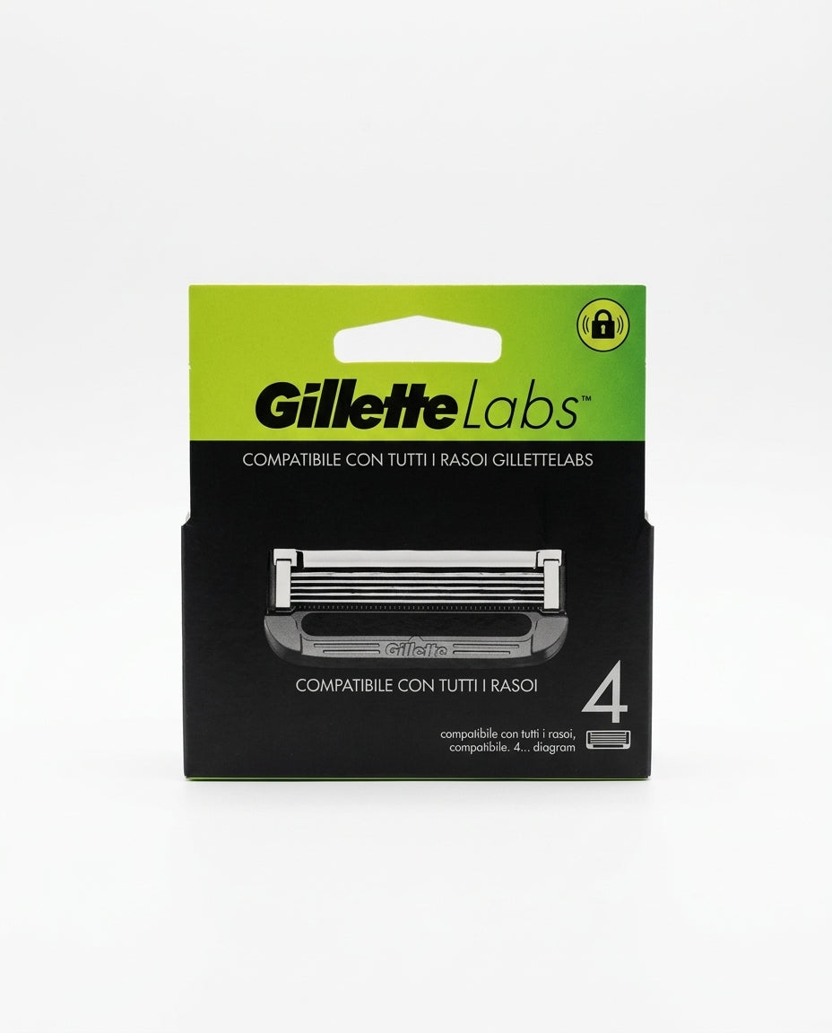 Gillette Labs Lamette di Ricambio 4 Pezzi | Cartucce Originali Gillette Labs | Lama di Precisione Posteriore | Nuovo Design per una Rasatura più Scorrevole | Made in Germany