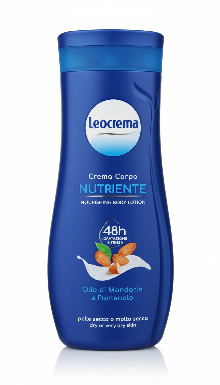 Leocrema Crema Corpo Fluida Nutriente 250ml | Olio di Mandorle e Pantenolo | Idratazione Intensa 72h | 95% Origine Naturale per Pelli Secche e Molto Secche
