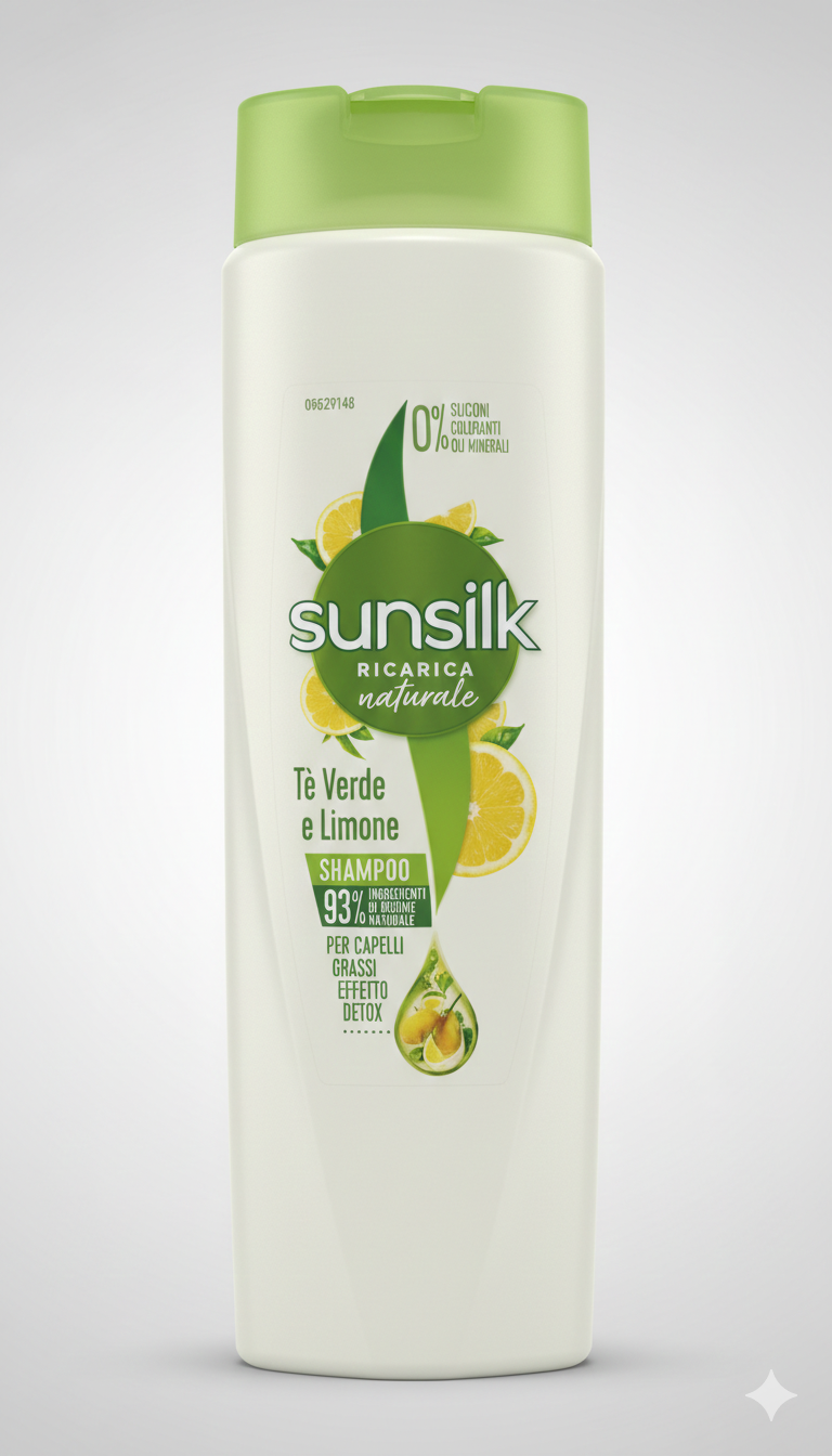 Sunsilk Shampoo Tè Verde e Limone Purificante 250ml – Con Tè Verde 100% Biologico – Per Capelli Grassi e Misti