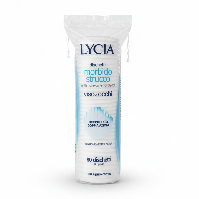Lycia Dischetti Struccanti 80 Pezzi | 100% Puro Cotone | Doppia Azione Viso e Occhi | Texture Anti-Sfilacciamento