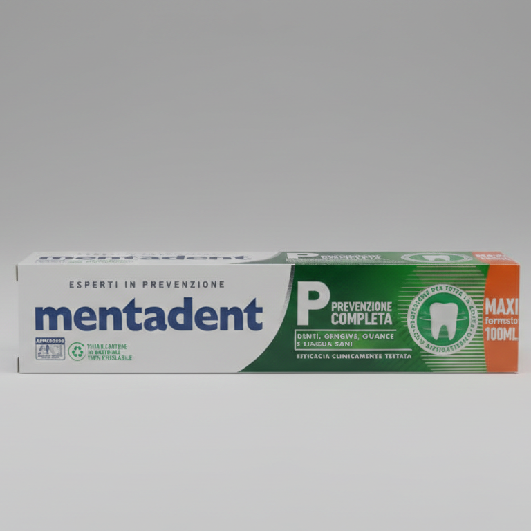 Mentadent P Prevenzione Completa 100ml – Dentifricio con Zinco Antibatterico – 8 Azioni per Denti, Gengive, Lingua e Guance – Azione Antiplacca 2X