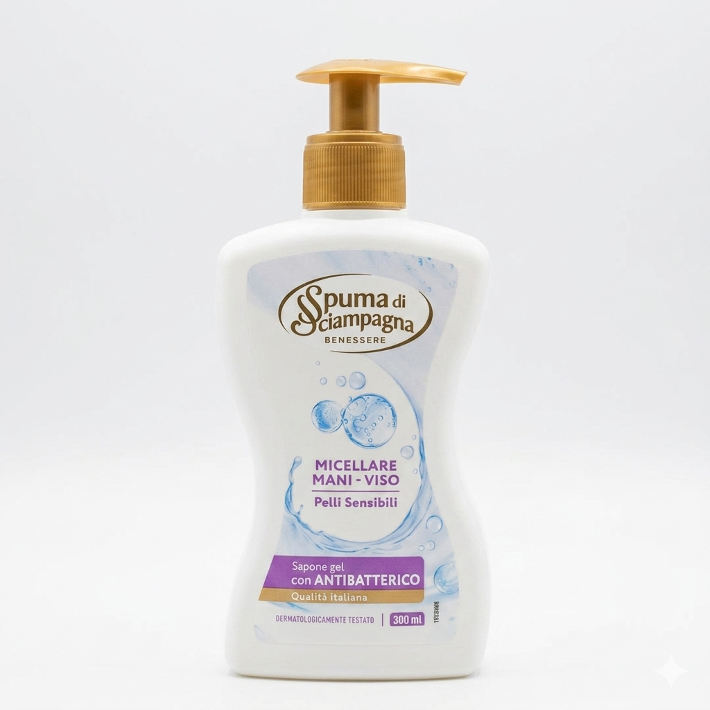 Spuma di Sciampagna Sapone Crema 300 ml con Dosatore – Antibatterico Naturale e pH Neutro – Formula Idratante per Mani Morbide – Disponibile in 6 Fragranze