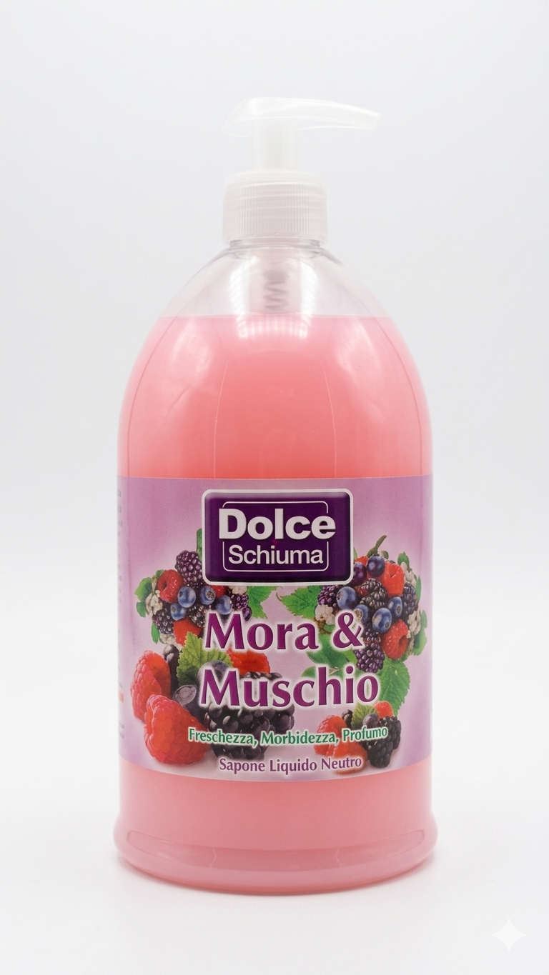 Dolce Schiuma Mora & Muschio Sapone Liquido Nutriente Maxi Formato 1000 ml – Idratazione Profonda e Convenienza Professionale