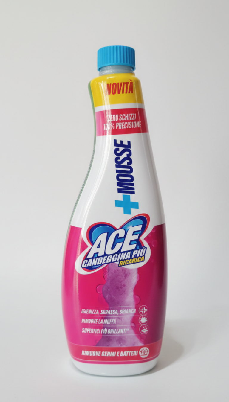 Ace Candeggina Più Mousse Ricarica 690ml – Igienizzante, Sgrassante e Sbiancante Anti-Muffa