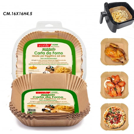 Movida Home Carta da Forno a Cestello per Friggitrice ad Aria | 16x16 cm | 50 Fogli Quadrati PFAS Free