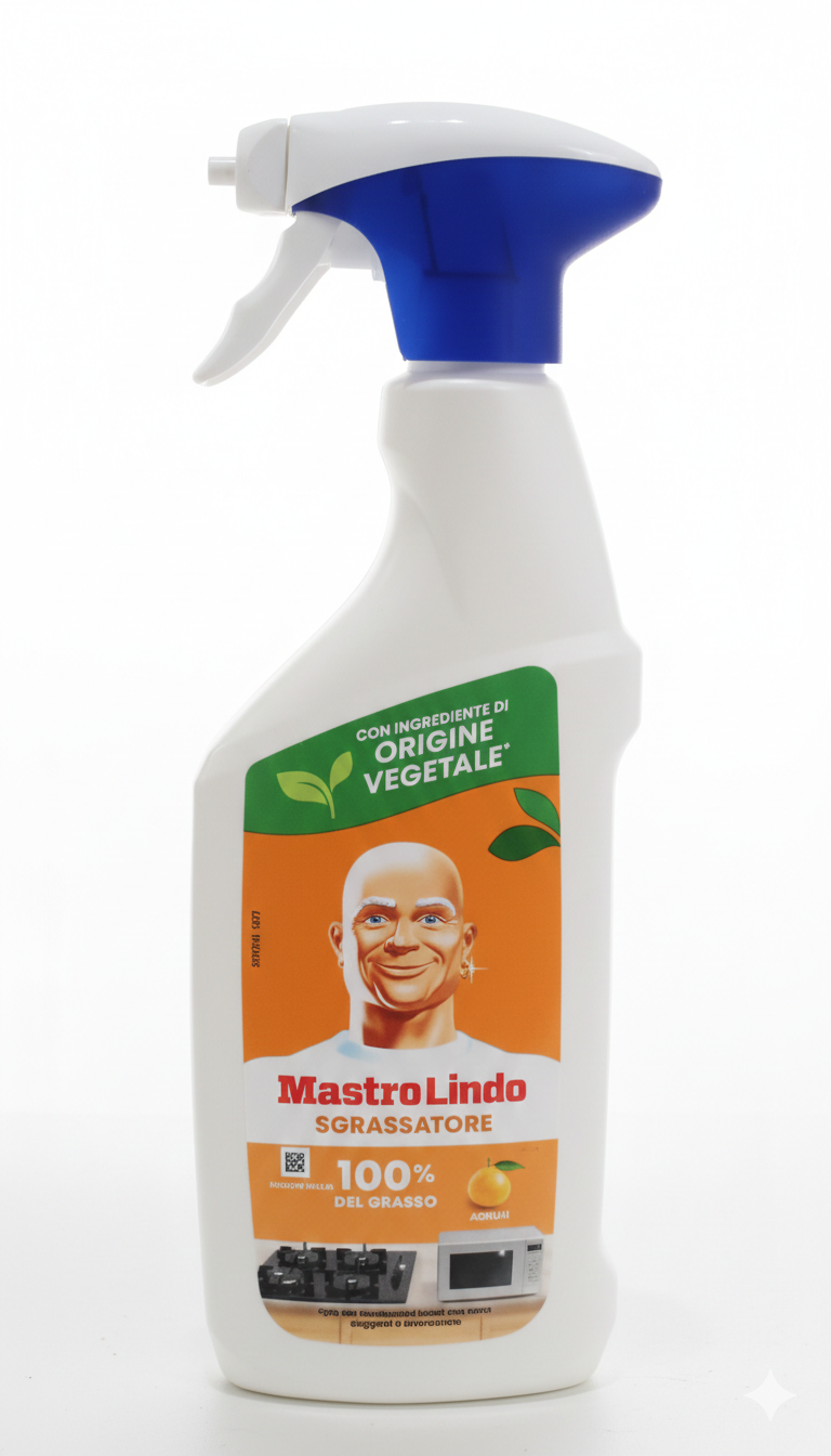Mastro Lindo Spray Sgrassatore – 500ml – Formula di Origine Vegetale – Potenza Sgrassante Ecologica e Brillantezza Immediata