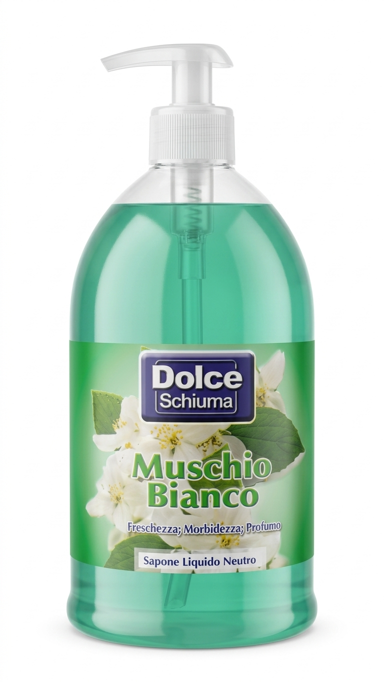 Dolce Schiuma Sapone Liquido Neutro Muschio Bianco 1000 ml – Maxi Formato con Dosatore per Mani e Viso
